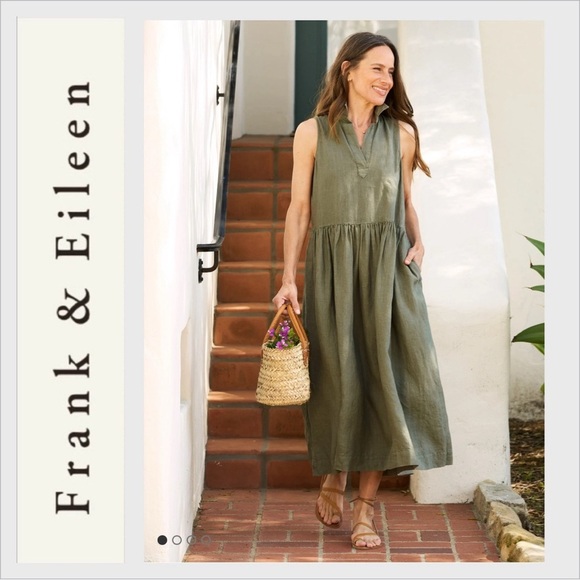 Frank & Eileen DAPHNE Linen Sleeveless Dress in Olive - Picture 1 of 6